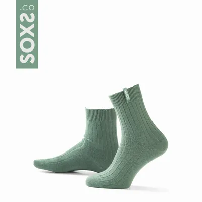 Socks - Socks - FineWool, medium, green wool, khaki noir, 37-41 - SOXS.CO