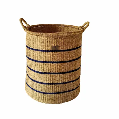 Objets de décoration - Panier à linge Enyo | Panier de rangement | Rayures bleues naturelles - SOLOKO