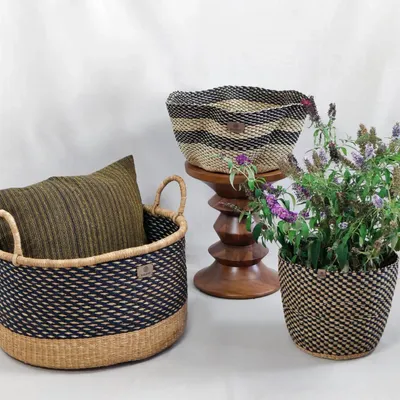 Decorative objects - Enyo Storage Basket | Floor Basket | Blue Natural - SOLOKO