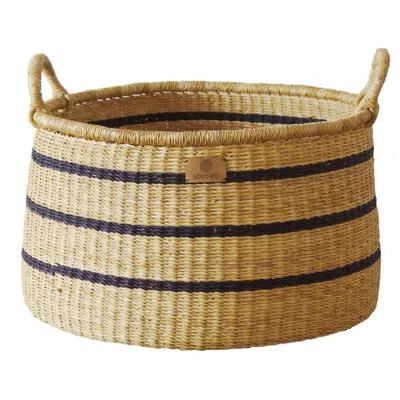 Objets de décoration - Panier de rangement Enyo | Panier de sol | Rayures bleues naturelles - SOLOKO