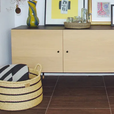 Decorative objects - Enyo Storage Basket | Floor Basket | Natural Blue Stripes - SOLOKO