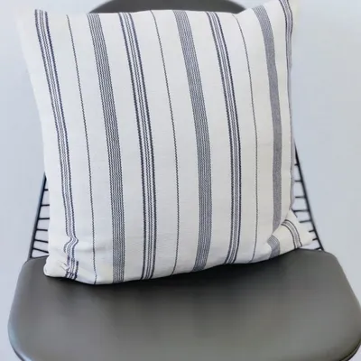 Fabric cushions - Cushion Cover Handwoven | Tsiame beige blue stripes - SOLOKO