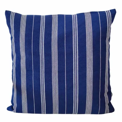 Coussins textile - Housse de coussin tissée à la main | Tsiame Bleu royal, rayures beige - SOLOKO