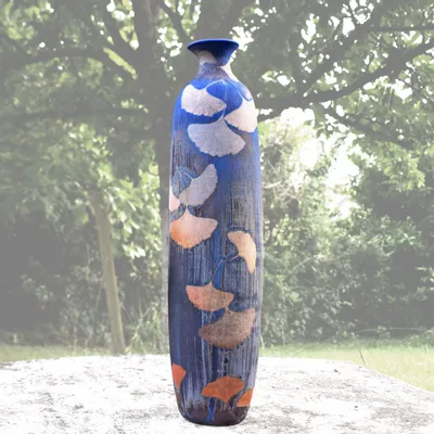 Decorative objects - Very large ginkgo vase with Japanese print - CÉRAMIQUE HELENE RAYMOND