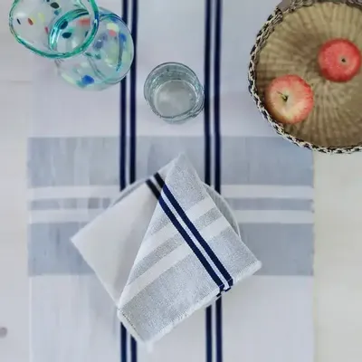 Serviettes - Serviette en coton tissée à la main | Anloga bleu royal, beige - SOLOKO