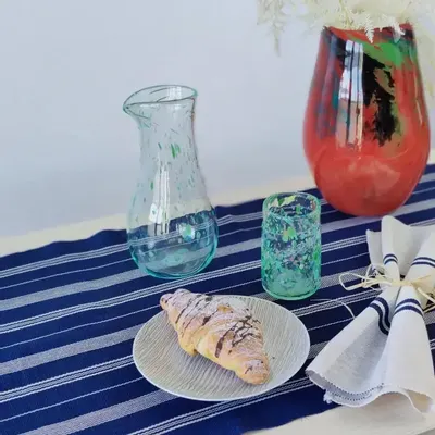 Table cloths - Handwoven Cotton Table Runner | Tsiame Royal Blue, Beige Stripes - SOLOKO