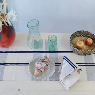 Table cloths - Handwoven Cotton Table Runner | Anloga Royal Blue, Beige - SOLOKO