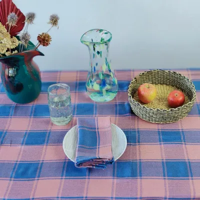 Nappes - Kevi Tablecloth en coton tissé à la main | Bleu ciel, rose - SOLOKO