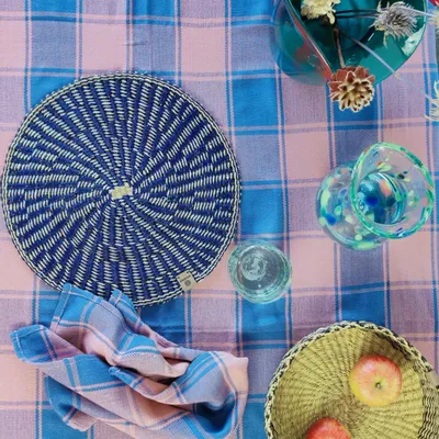 Table cloths - Kevi Handwoven Tablecloth Cotton | Skyeblue, rose - SOLOKO