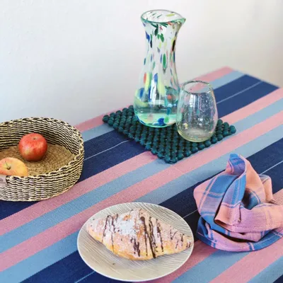 Table cloths - Dorveme Hand Woven Cotton Tablecloth | Blue Rose - SOLOKO