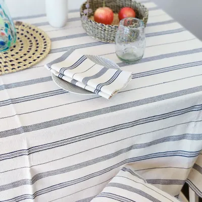 Nappes - Tsiame Nappe tissée à la main en coton | Beige, rayures bleues - SOLOKO