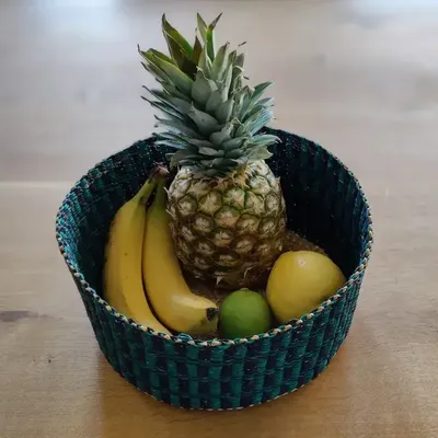 Baskets - Venyo High - Woven Table Basket| Fruit & Bread Basket | Turquoise - SOLOKO