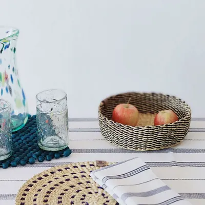 Corbeilles - Venyo Small - Panier de table tissé | Panier de rangement | Blue - SOLOKO