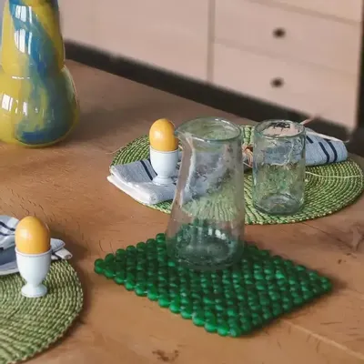 Table mat - Nunana Glass Table Mat | Trivet | Beads Glass Mat | Forest Green - SOLOKO