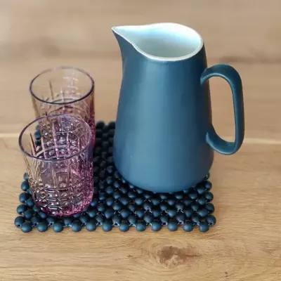 Table mat - Nunana Glass Table Mat | Trivet | Beads Glass Mat | Black - SOLOKO