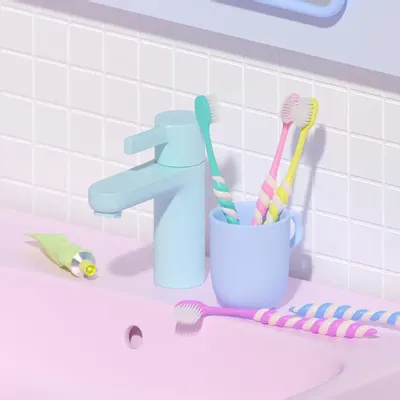 Accessoires à poser - [TWIZZLEY] BROSSE À DENTS INCURVÉE À TÊTE LARGE À 6 RANGÉES (MACARON) - SEOUL DESIGN FOUNDATION