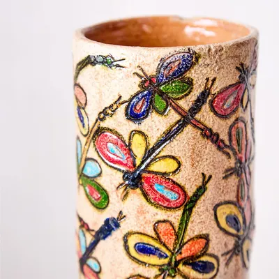 Vases - Vase tubulaire en argile multicolore avec libellules - HUAKAL