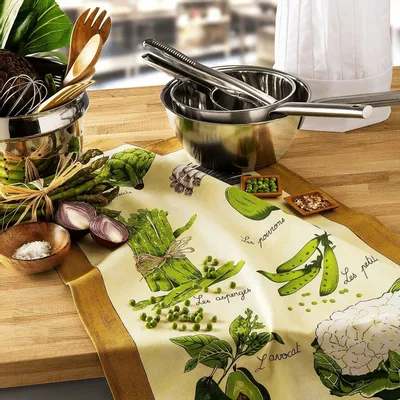Kitchen linens - Green Vegetable Tea Towel - BEAUVILLÉ