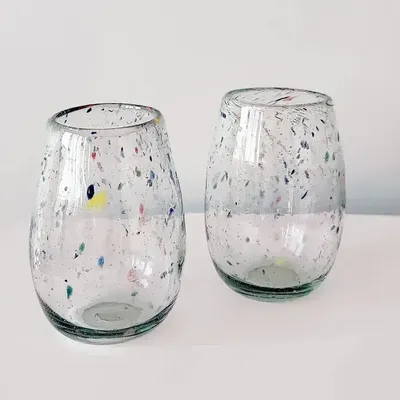 Glass - Oval Drinking Glass | Recycled Glass| Mouthblown Tumbler - SOLOKO