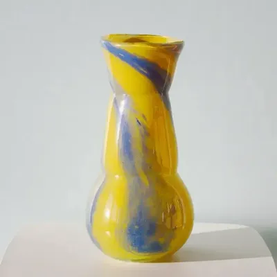 Vases - Glass Vase GLORY | Mouthblown | Recycled Glass | Yellow Blue - SOLOKO