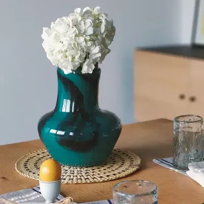 Vases - Glass Vase LOTUS | Mouthblown | Recycled Glass | Blue Black - SOLOKO