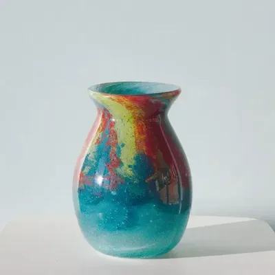 Vases - Glass Vase TULIP| Mouthblown | Recycled Glass | Blue Red Yellow - SOLOKO