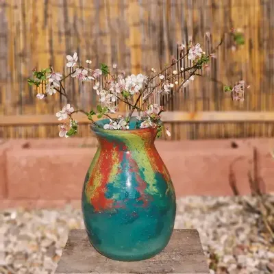 Vases - Glass Vase TULIP| Mouthblown | Recycled Glass | Blue Red Yellow - SOLOKO