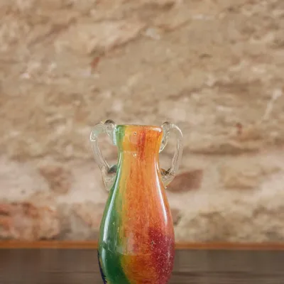 Vases - Blown Glass Amphora Vase, Green and Orange Slim - ANTHOLOGIST