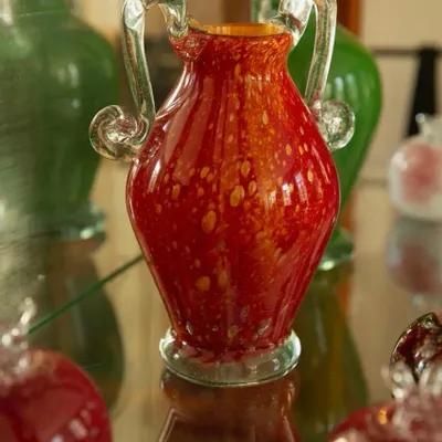 Vases - Vase amphore en verre soufflé, rouge moucheté doré, moyen - ANTHOLOGIST