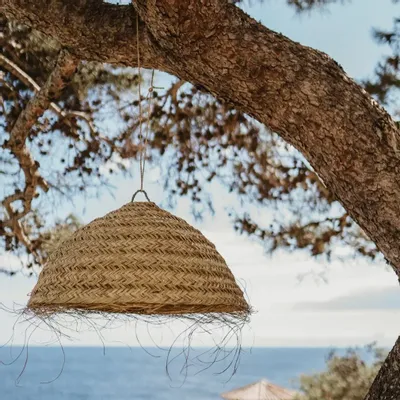 Outdoor hanging lights - Handwoven natural fiber pendant lights – Bohemian chic design - COSYDAR-DECO