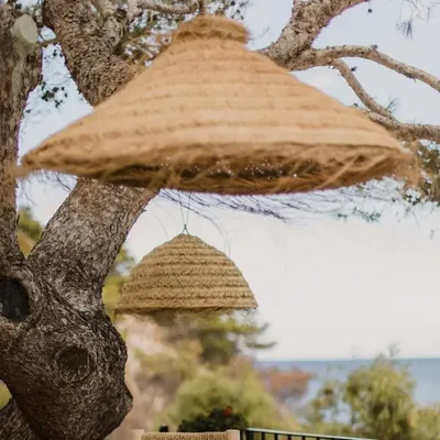 Outdoor hanging lights - Handwoven natural fiber pendant lights – Bohemian chic design - COSYDAR-DECO