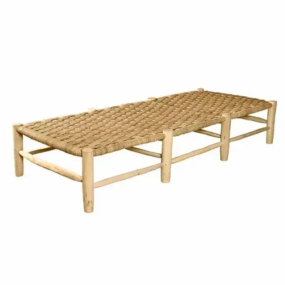 Benches - Wooden Bench with Palm Leaf Weaving – 190 cm | Cosydar Déco - COSYDAR-DECO