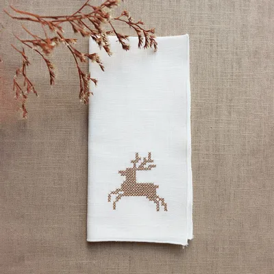 Linge de table textile - Serviette en lin PUNTO CROCE | Renne - GIARDINO SEGRETO