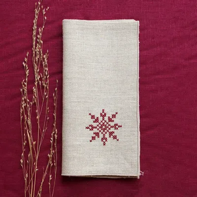 Linge de table textile - Serviette en lin PUNTO CROCE | Snowflake - GIARDINO SEGRETO