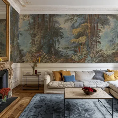 Wallpaper - Arbour in Cerulean on Grasscloth - HALEY STUDIOS