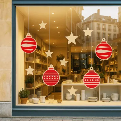 Other Christmas decorations - Christmas Cardboard Window Decorations, Boules and Stars (set of 8) - RIPPOTAI