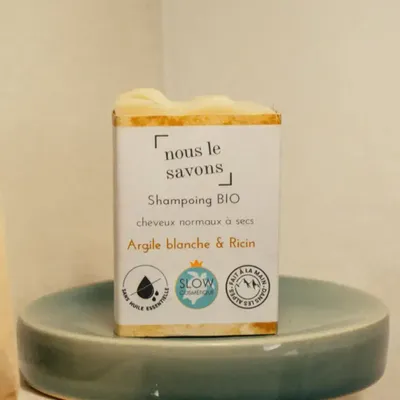 Cosmétiques - Shampoing bio Cheveux secs - Argile Blanche & Ricin - NOUS LE SAVONS