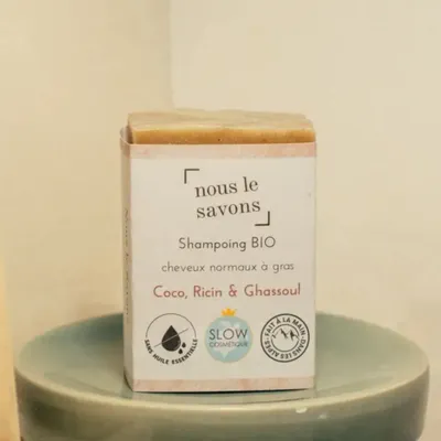 Cosmétiques - Shampoing bio Cheveux gras - Coco, Ricin & Ghassoul - NOUS LE SAVONS