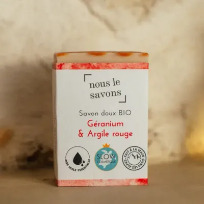 Cosmétiques - Savon bio doux - Géranium & Argile rouge - NOUS LE SAVONS