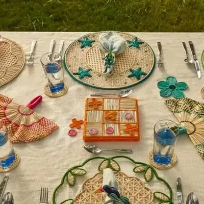 Plats et saladiers - Éventail à franges Toquilla, Bleu / Navy - CORO CORA