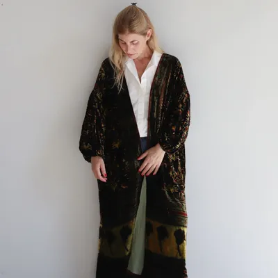 Apparel - Silk velvet printed kimono - SANJANAANDME