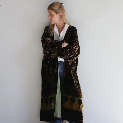 Apparel - Silk velvet printed kimono - SANJANAANDME