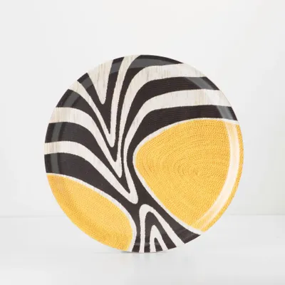 Trays - Round wooden serving tray - yellow zebra 38 cm - MONBOPLATO