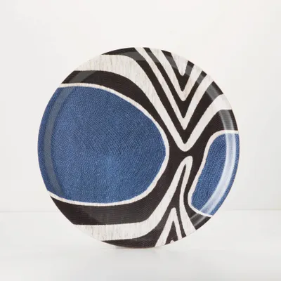 Trays - Round wooden serving tray - blue zebra 38 cm - MONBOPLATO