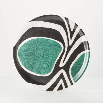 Trays - Round wooden serving tray - green zebra 38 cm - MONBOPLATO