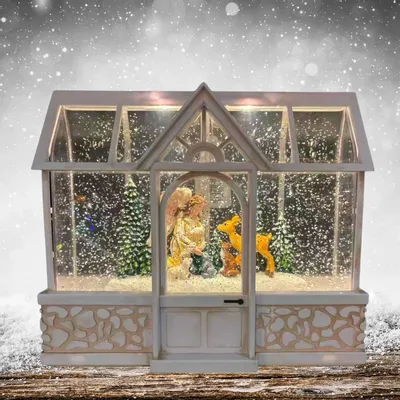 Nativity scenes and santons - Christmas House LED with Music – Distressed White Style - BLUE STAR B.V.