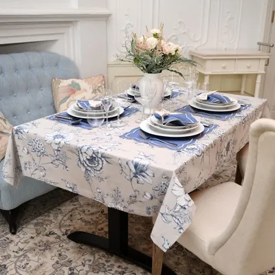Table cloths - Tablecloth Blossom Blue - 130 cm x 200 cm - ROSEBERRY HOME