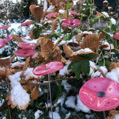 Garden accessories - Round small glass flower pink-black for the garden - CARNEOL GLASS