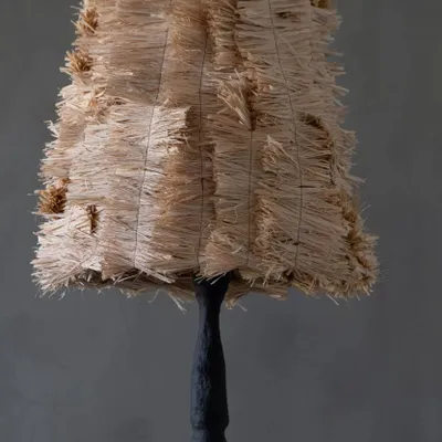 Lampadaires - Stozhar – Sculptural Floor Lamp with Raffia Shade & Biocomposite Base - PLETOSTUDIO