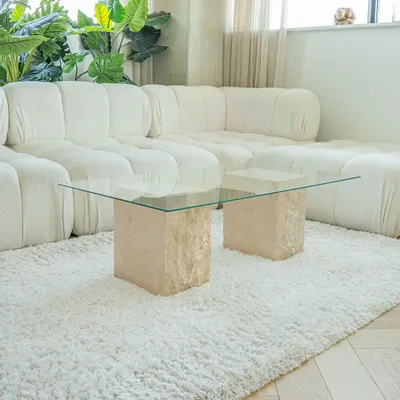 Coffee tables - TRAVERTINE BLOCK SIDE TABLE - KIWANO CONCEPT